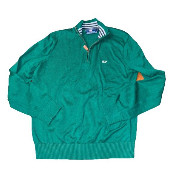 Vineyard Vines Quarter Zip Sweater Mens Size M Green 100% Cotton Pullover - Picture 1 of 4